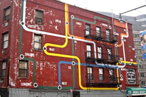 Map on the side of a Brooklyn building
