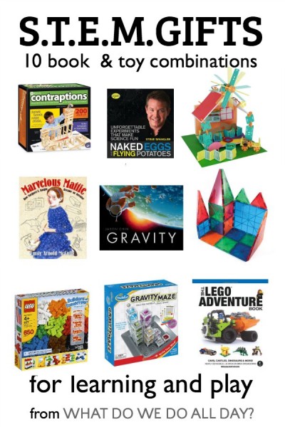 STEM gifts for kids. Book and toy combinations for science, math, engineering and tech.