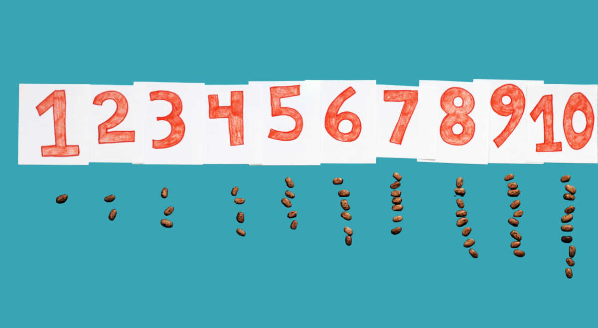 1-10 counting cards with beans laid out in exact quantities next to corresponding number