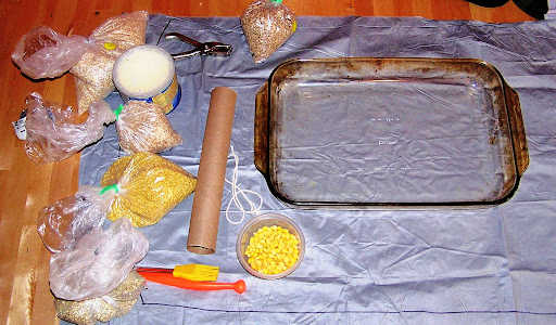 Bird feeder materials laid out on table