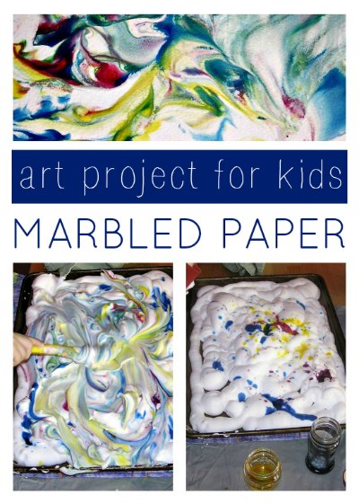 Shaving cream marbled paper art project for kids.