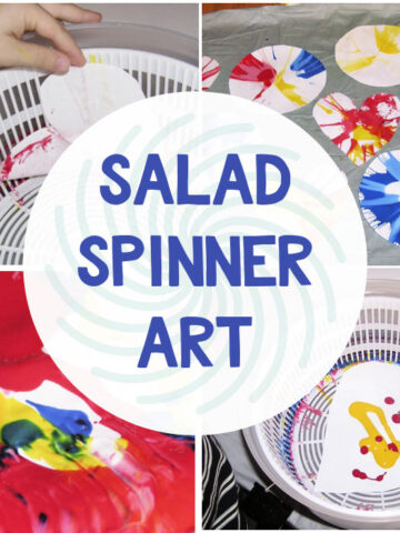 Collage of salad spinner art examples and process