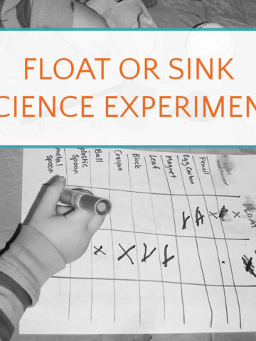 Float or sink experiment with child filling in worksheet