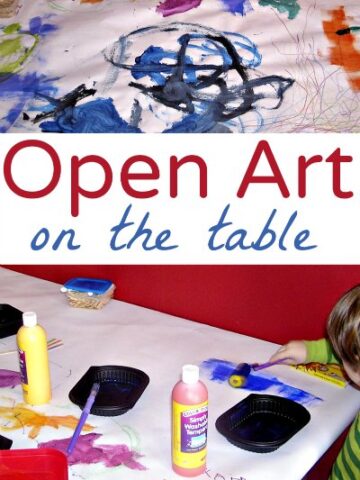 Open ended art on a paper covered table is a great boredom buster for kids