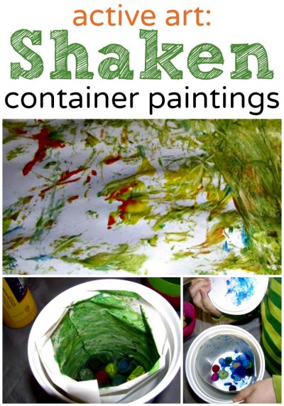 Active art project for kids - shaken container painting