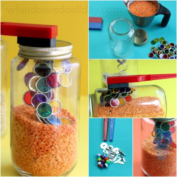 How to make a magnet busy jar for kids to learn about science.