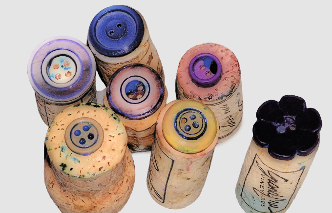 Button stamps made with corks