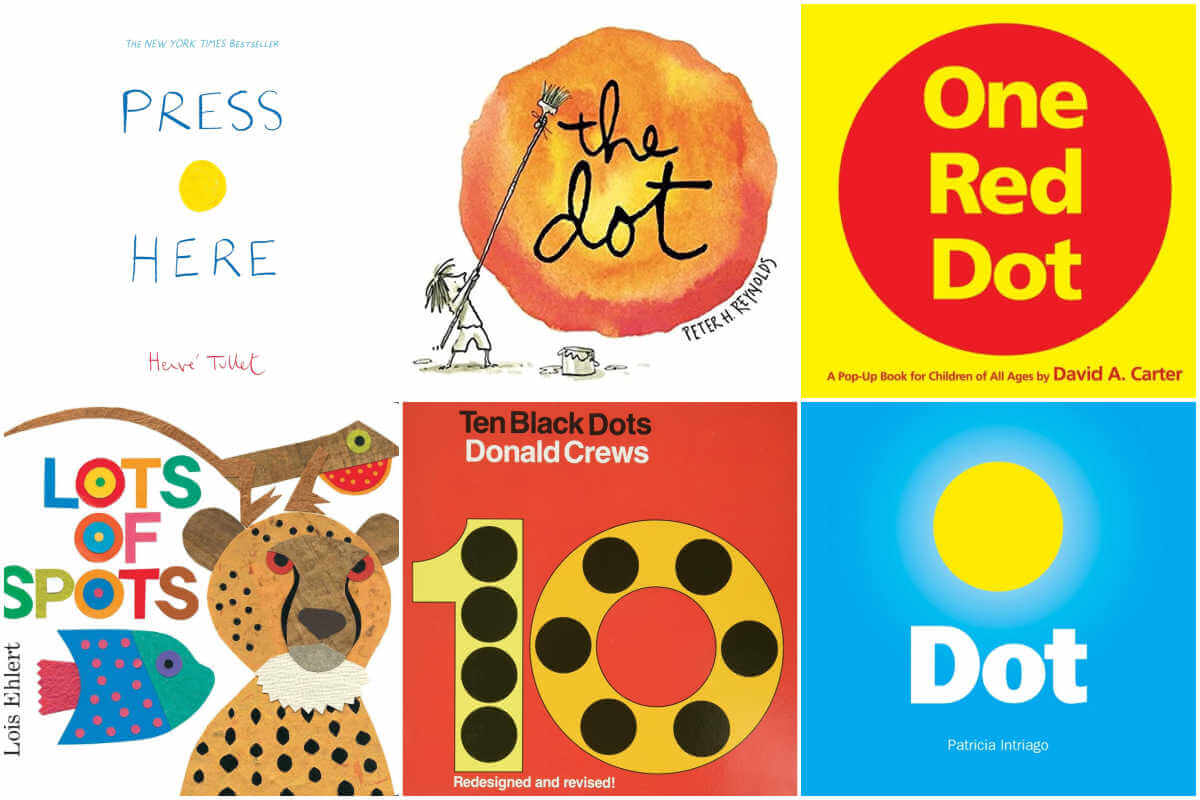 Collage of book covers for picture books about dots.