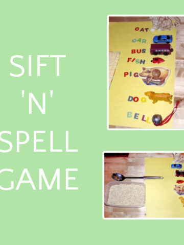Collage of hands on spelling activity