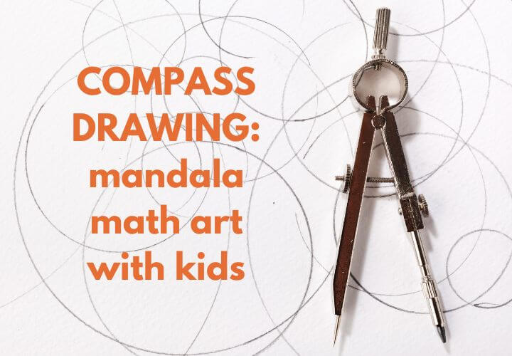 Drawing compass on paper covered in penciled circles