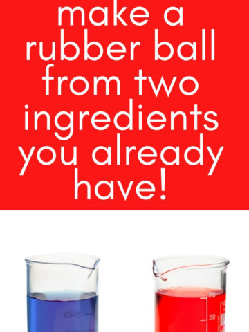 two beakers with red and blue liquid