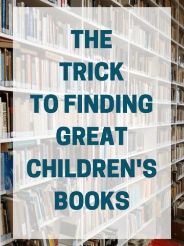 Library bookshelves with text box overlay, "How to find good children's books."