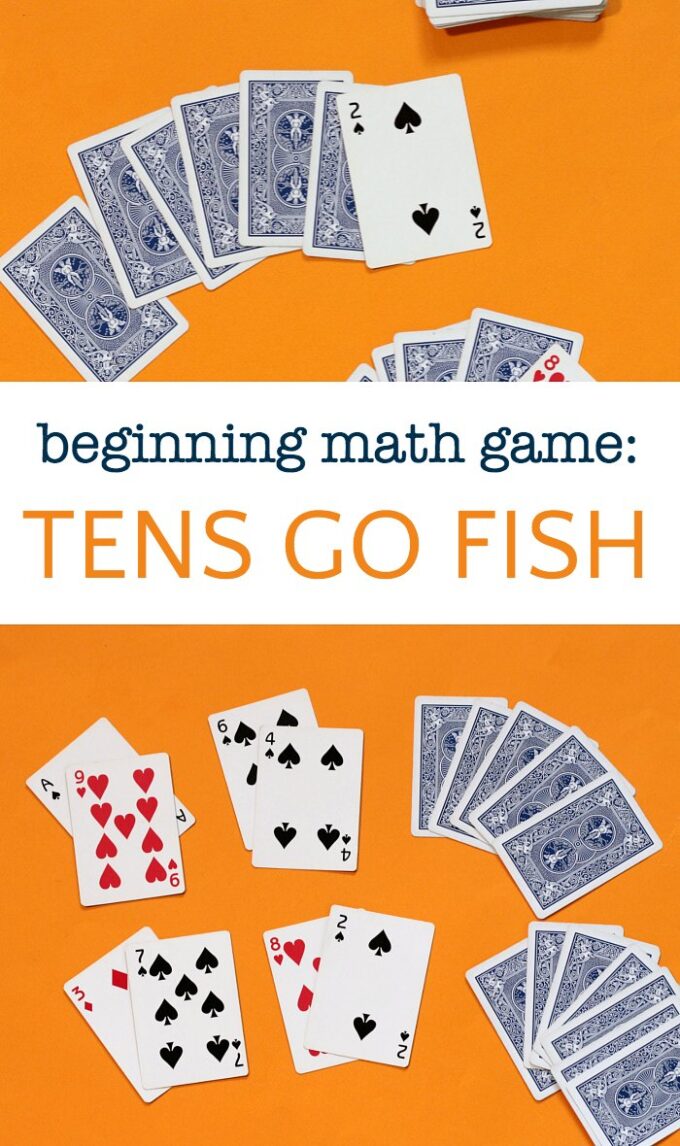 Beginning math card game called tens go fish