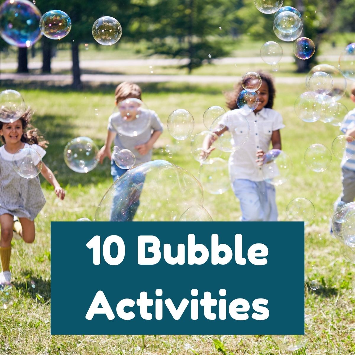 Children running after bubbles