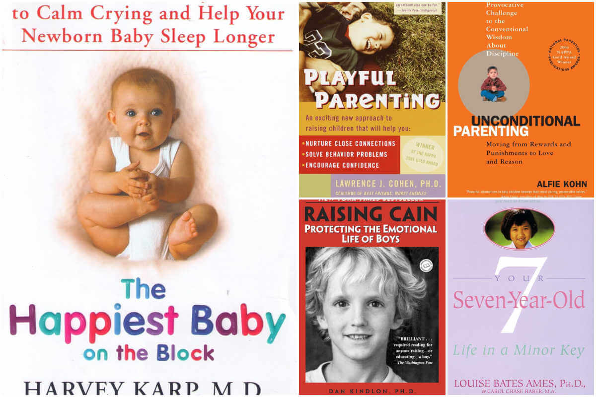 Collage of five parenting books