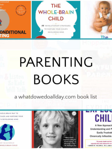 Collage of books with text overlay, Parenting Books.