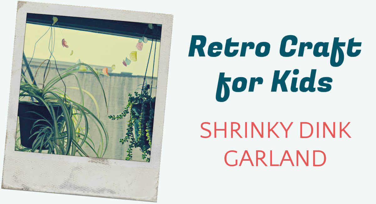 Retro style polaroid of shrink plastic garland hanging in window