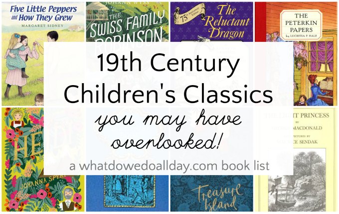 Grid of children's book cover with text overlay, 19th century children's classics you may have overlooked!
