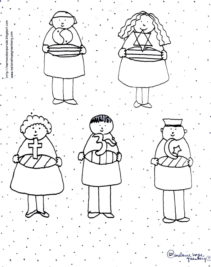 Five multicultural children coloring page