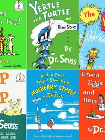 Collage of book covers of six Dr. Seuss books.