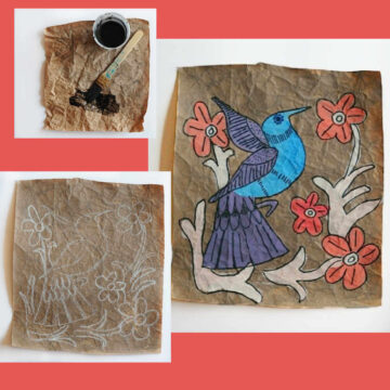 Collage of amate painting project steps
