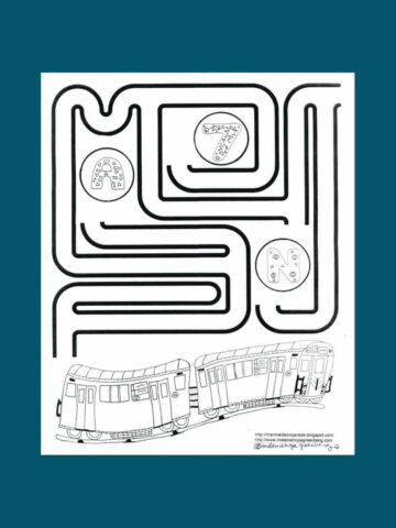 Subway train and maze coloring page.