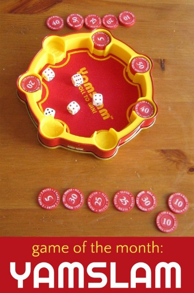 Yamslam is a fun family game, a bit of a riff of Yahtzee but much better for kids. 