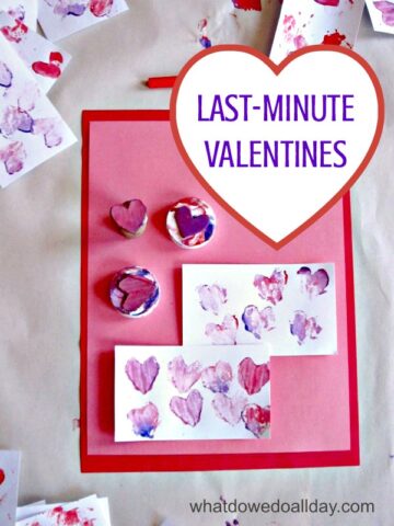 Last-minute stamped heart valentines for kids to make. Easy-peasy way to make bulk cards