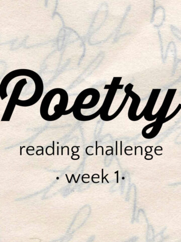 Text overlay Poetry Reading Challenge week one on background of faint cursive writing.