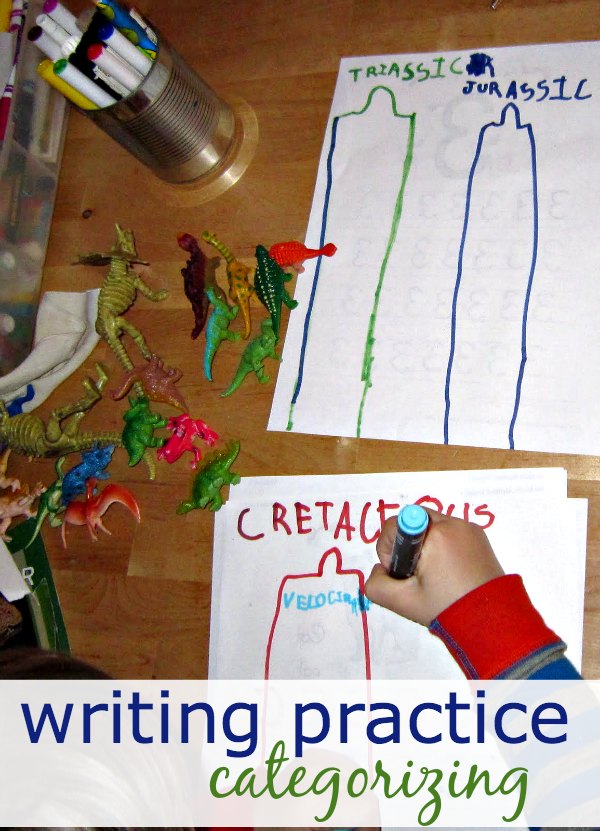 Kids can practice writing with categorization activities