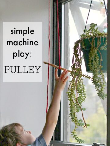 Simple machine project at home with a pulley. Such fun for kids.