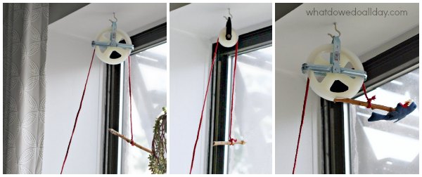 Simple engineering for kids. Play with a pulley.