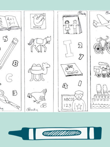 Plain school bookmark coloring page and crayon