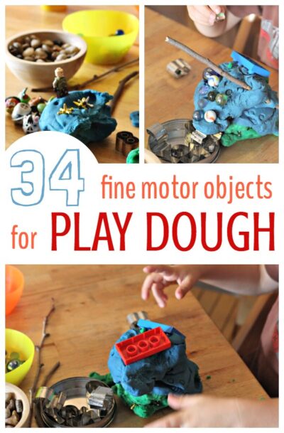 Play dough ideas for add in objects that extend fine motor work beyond squeezing and sculpting.