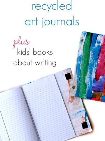 Recycled journals made from children's art work. Plus, a list of books about writing to inspire kids.