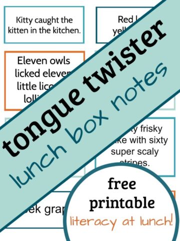 Tongue twisters help with phonemic awareness. A silly way to include literacy at lunchtime!