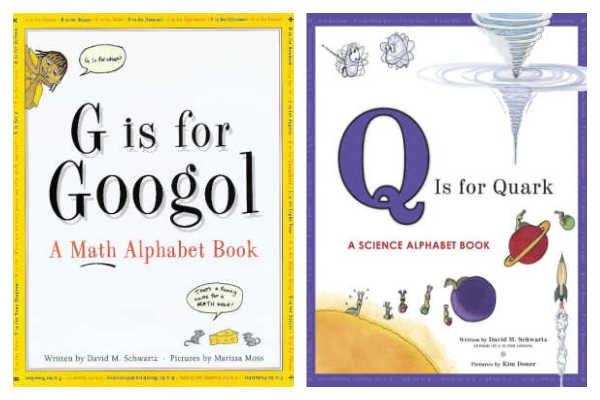 Side by side book covers of G is for Googol and Q is for Quark. 
