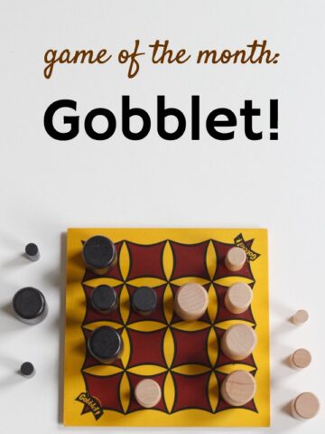 Gobblet game is a strategy 4 in a row game. Tips for playing with kids.