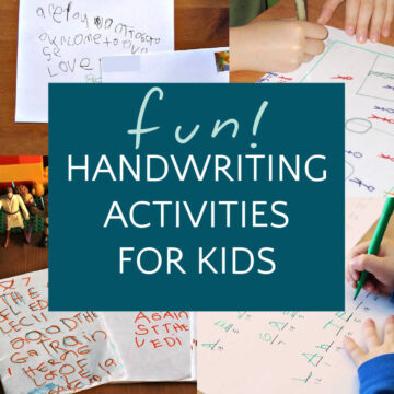 Photos of children doing fun handwriting activities