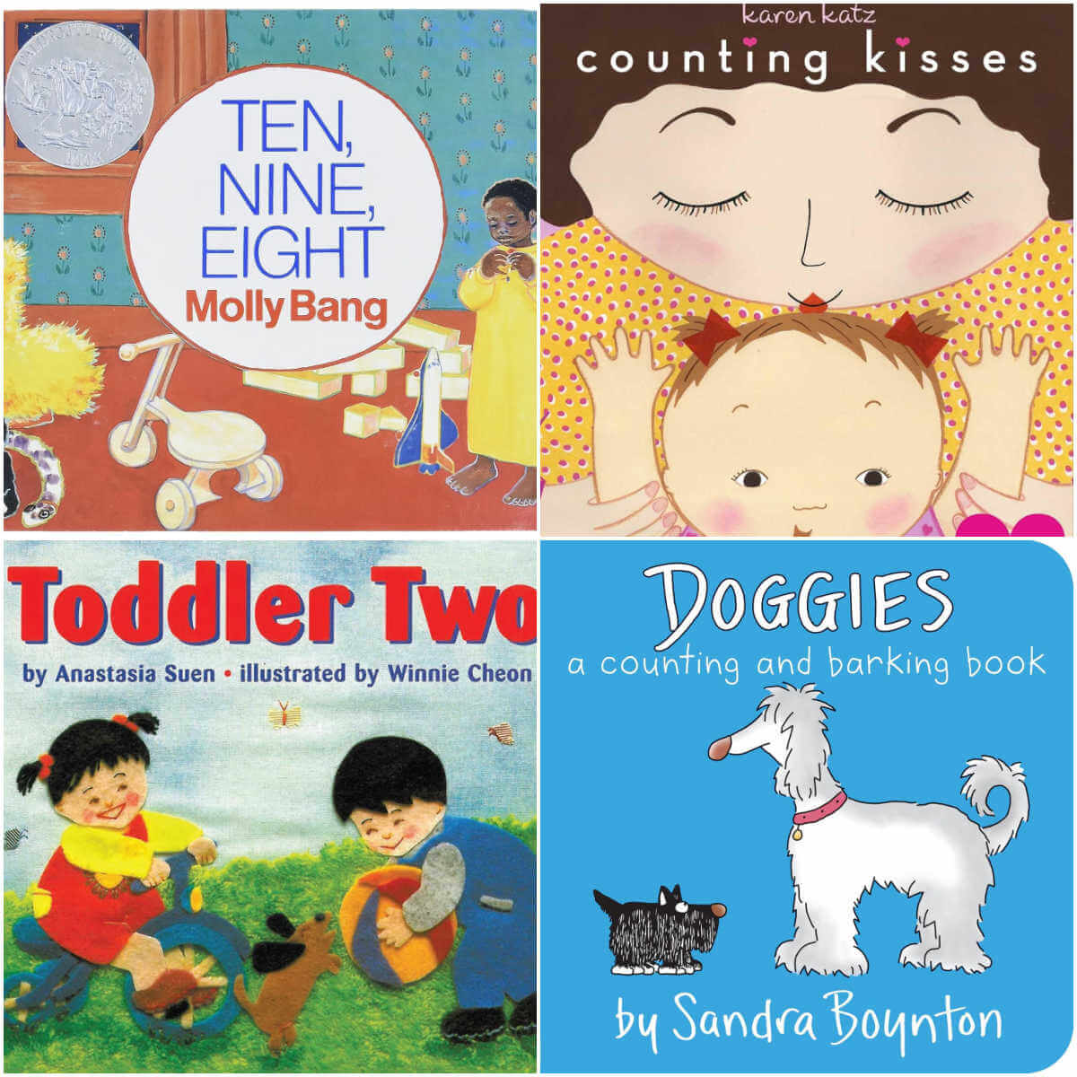 Collage of four board books that teach counting.