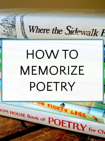 Stack of poetry books with text overlay, How to Memorize Poetry.
