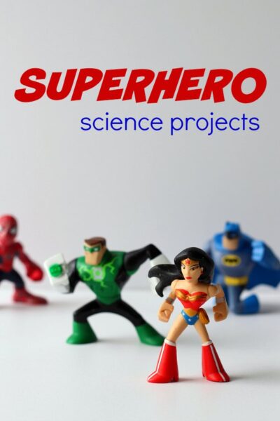 Superhero science activities for kids. Match an experiment to a superhero.