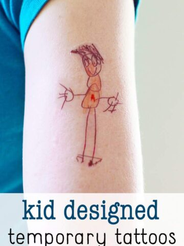 DIY temporary tattoos made from kid artwork.