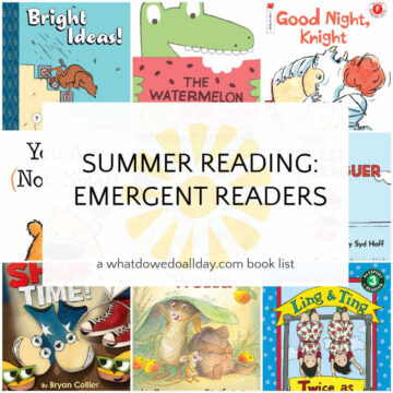 Collage of easy reader book covers with text overlay, Summer Reading: Emergent Readers.