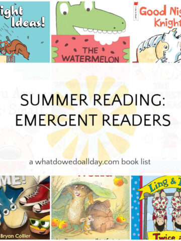 Collage of easy reader book covers with text overlay, Summer Reading: Emergent Readers.