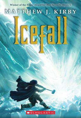Icefall book cover showing person hitting wall of ice with hammer