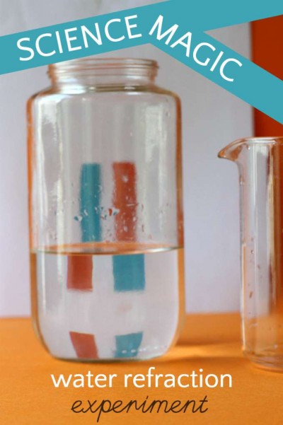 Water refraction science experiment for kids.