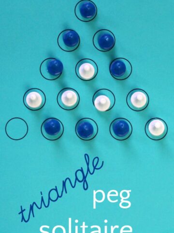 Peg solitaire triangle game is a logic game for kids and adults. Free printable to play at home