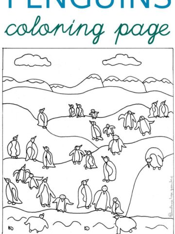 A waddle of penguins coloring page. Free printable for kids.