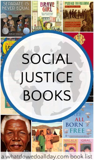 A list of social justice books for kids to teach them about global issues.